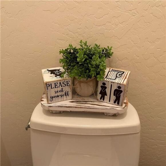 Farmhouse Funny Bathroom Decor Signs, (Bathroom Block + Plant + Tray) - Picture 3 of 7